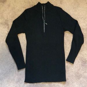 EUC-Black Ribbed Knit Sweater with Sparkly Zipper